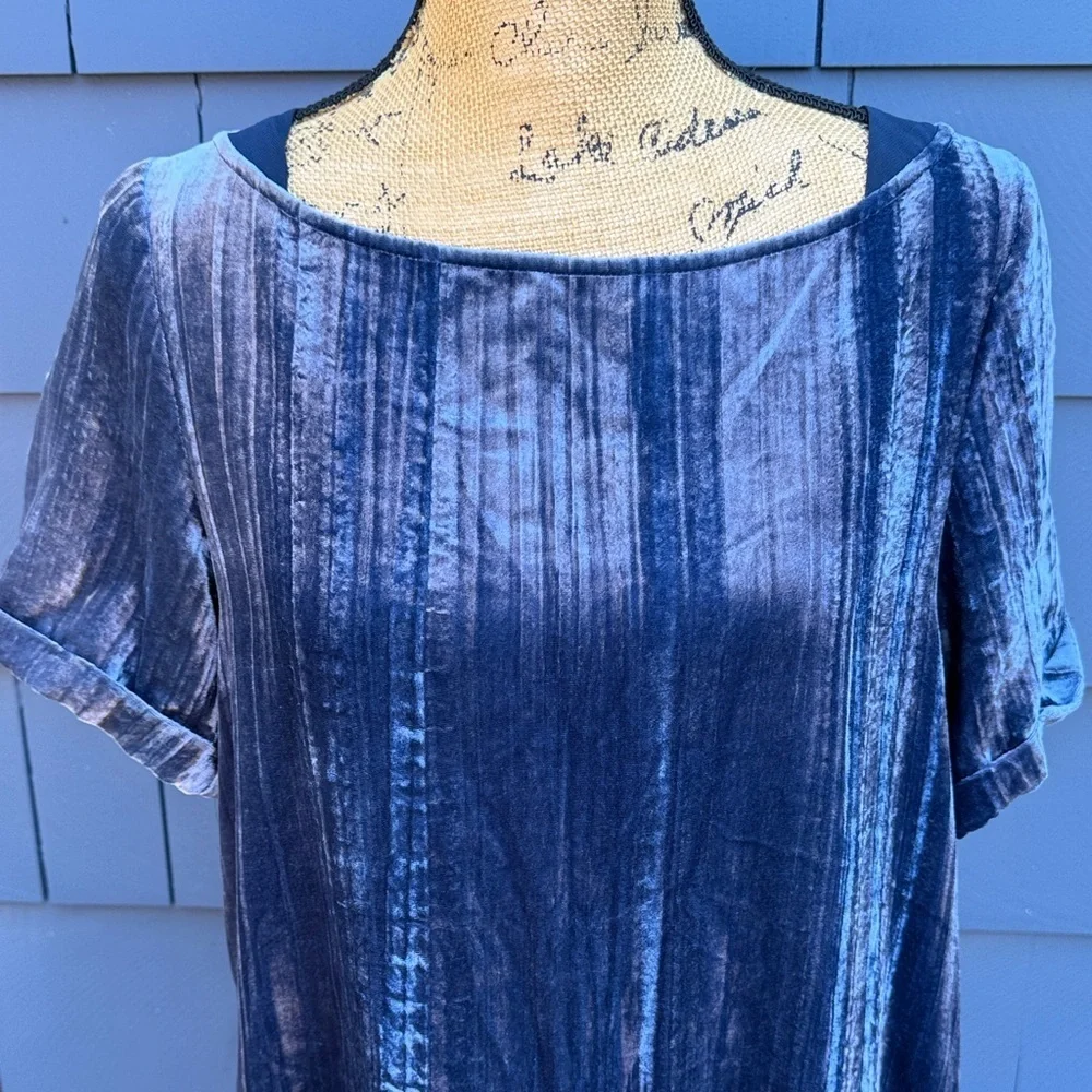 Anthropologie Floreat Velvet Textured Blue Mini Dress